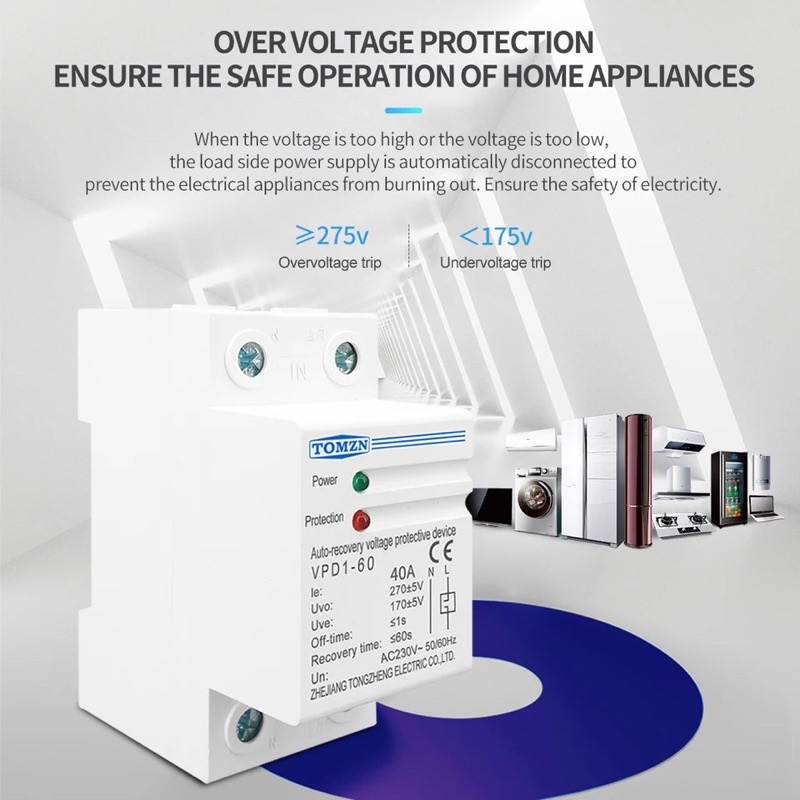 Recovery reconnect over under voltage protection relay 230V 40A 60A