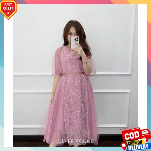Dres Wanita Dewasa Terbaru 2023 Korea Jumbo Dress Pendek Selutut Kekinian Style Vintage Remaja Canti