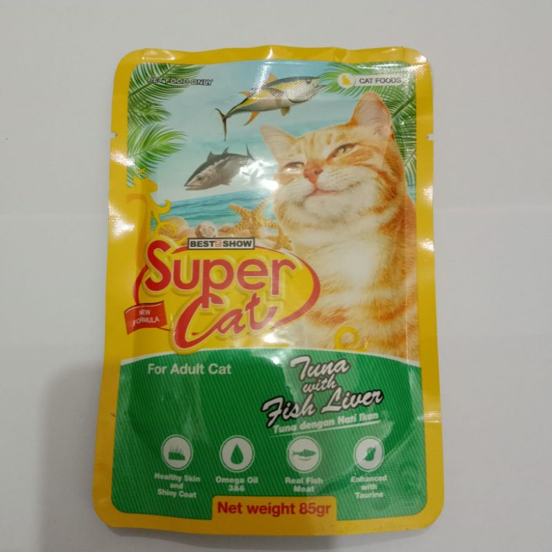 Super Cat Sachet Tuna whit fish liver 85gr 12pcs, Makanan basah-SUPER CAT