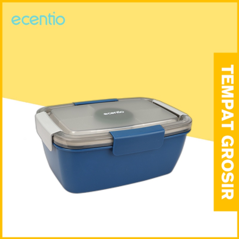 ecentio lunch box 2000ml Double layer Kotak Tempat Makan kotak makan sendok set biru tua/hijau tua