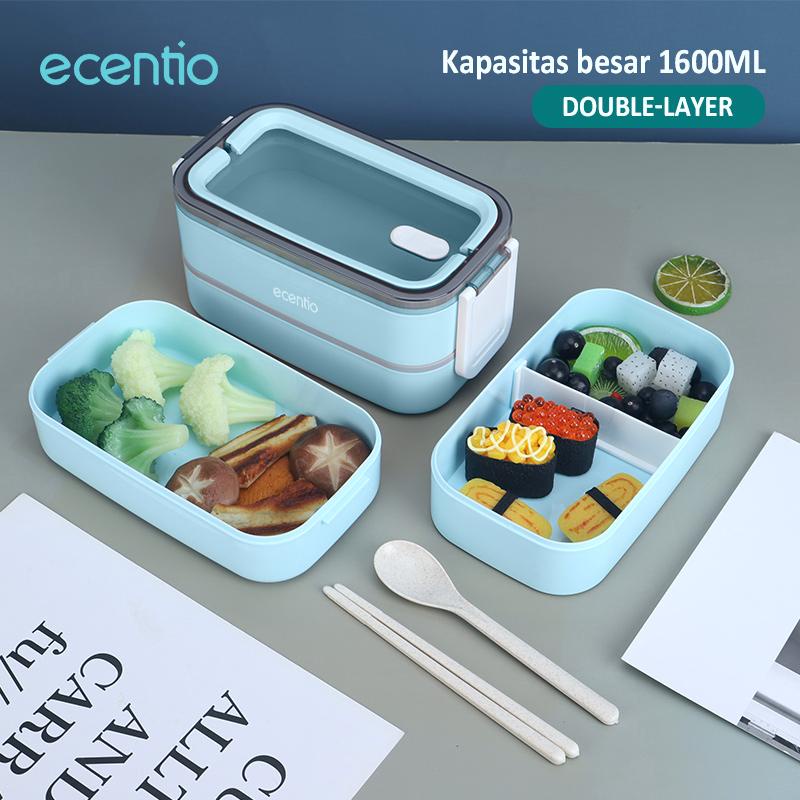 ecentio 2/3 susun kotak makan tempat makanan anti tumpah bento box tepak makan lunch box set free sendok