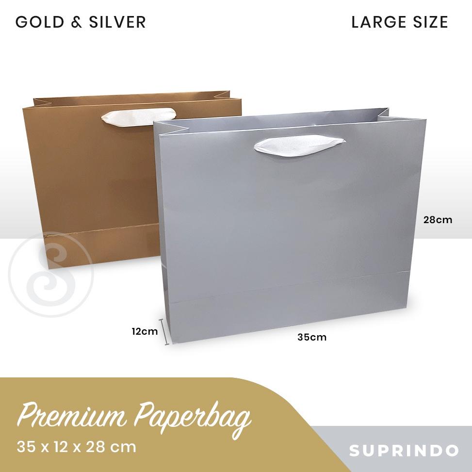 

[DISKON !!!] Premium Paper Bag Besar Silver & Gold 35 x 12 x 28 cm [KODE 697]