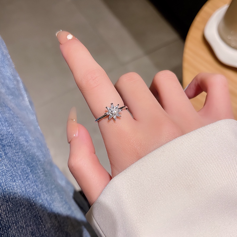 Cincin Snowflake Zirkon Indah Gaya Baru Untuk Wanita Perhiasan Tangan Populer Mewah