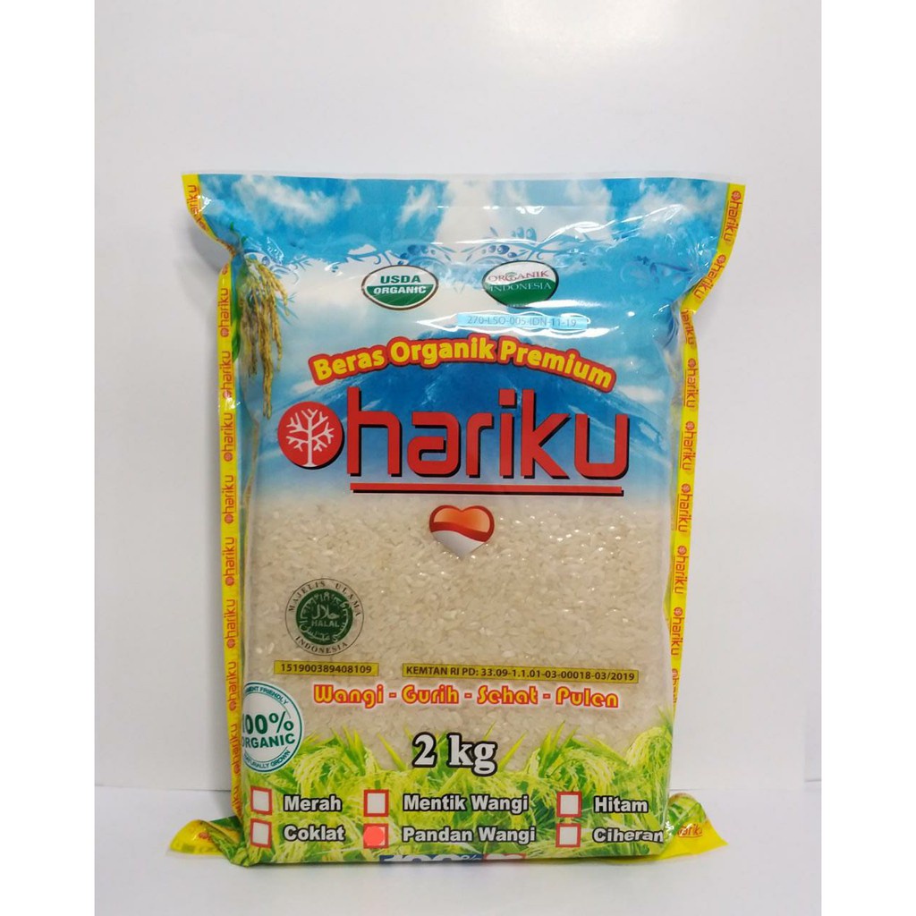 

Hariku, Organic White Rice Pandan Wangi 2 kg (Beras Putih Organik)-JktBar