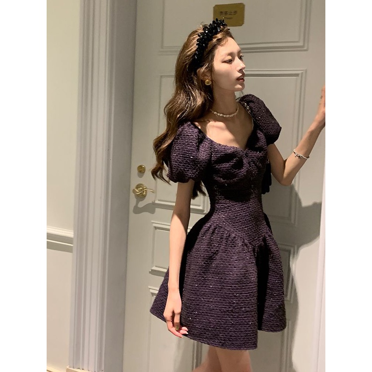 dress floral korea Arier Gaun Lembut Lengan Pendek Prancis, Rok Model Pengontrol Pinggang Amoi Chann