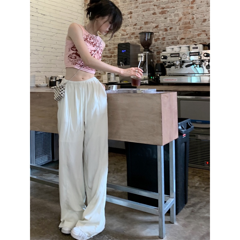 ✱celana wanita import apricot drawstring drape casual pants women s summer tencel pinggang elastis longgar sempit lebar kaki celana mengepel celana celana wanita celana highwaist