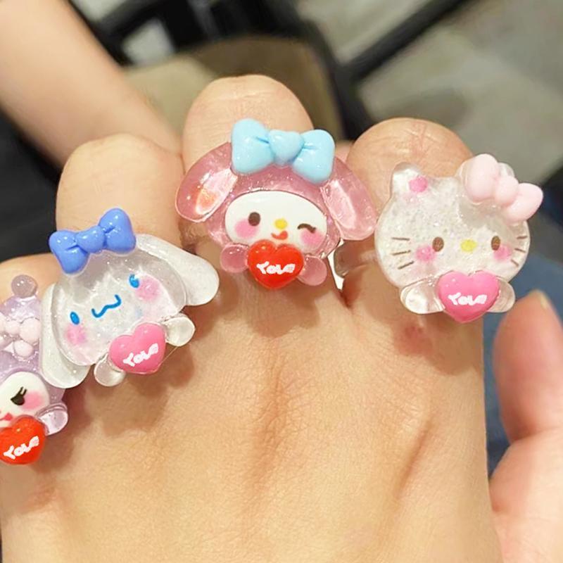 【Bayar di tempat】 Cincin Model Terbuka Desain Anjing Cinnamoroll Kulomi Bahan Resin Untuk Pasangan