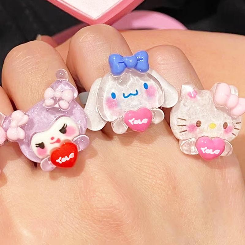 【Bayar di tempat】 Cincin Model Terbuka Desain Anjing Cinnamoroll Kulomi Bahan Resin Untuk Pasangan