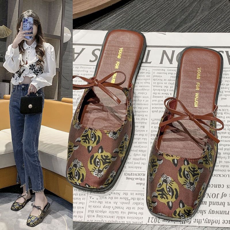 [✅BISA COD] #Sisjuly# Sandal wanita / sandal wanita bawah datar baru busur harimau kecil sandal bela