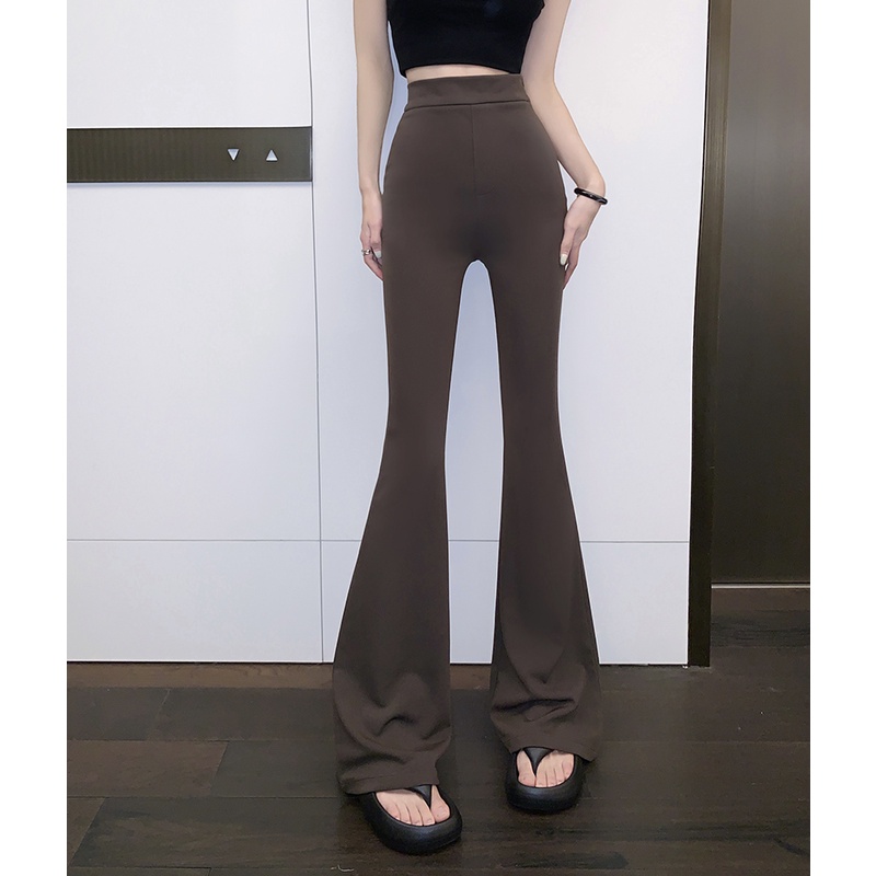 ❍❀celana wanita import ice silk drape high-waist casual pants women s summer straight-leg pants slimming yoga micro flared trousers black horseshoe pants celana wanita celana highwaist