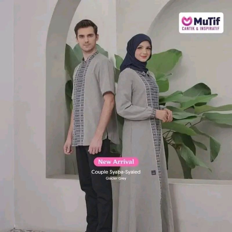 (COD) MUTIF SYABA - SYAIED glacier grey blues ll Terbaru sweet couple pasutri - gamis koko katun bor