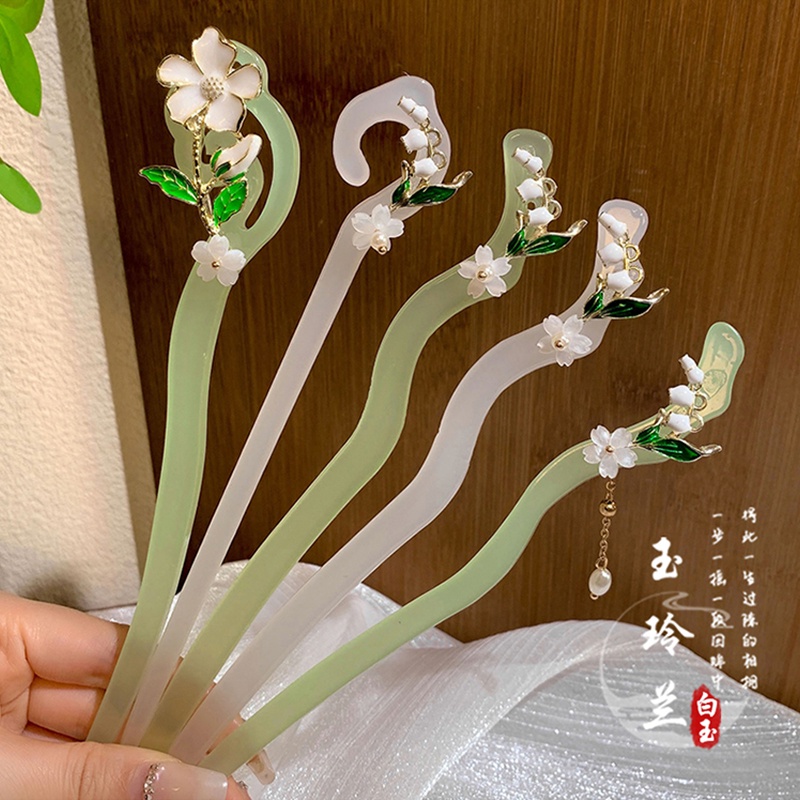 Lily of the valley female hairpin, curly hair accessories, Aksesoris Rambut Rumbai