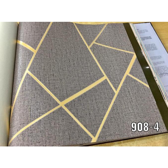 Wallpaper Dinding Geometri Abu List Gold Modern Minimalis