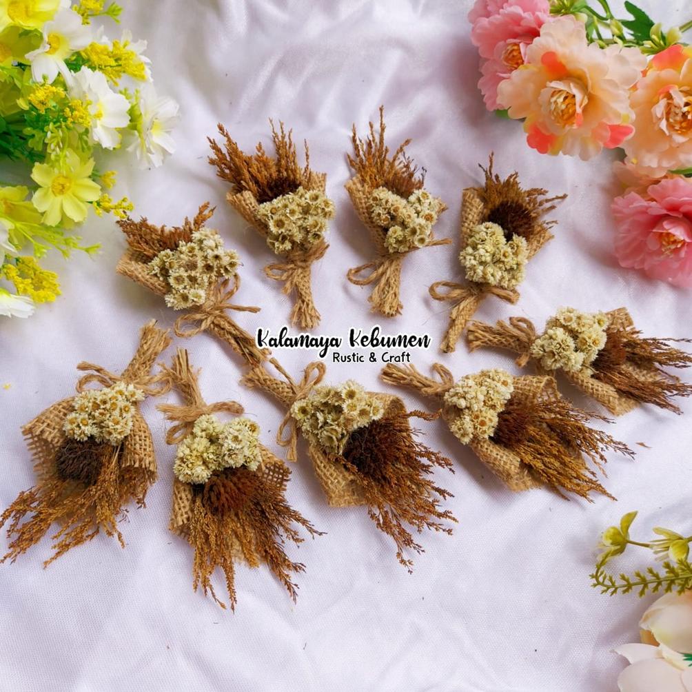 Midi Goni Genjer Buket Bunga Edelweis Kering Hiasan Saku Pengantin Hiasan Mahar Seserahan Hantaran