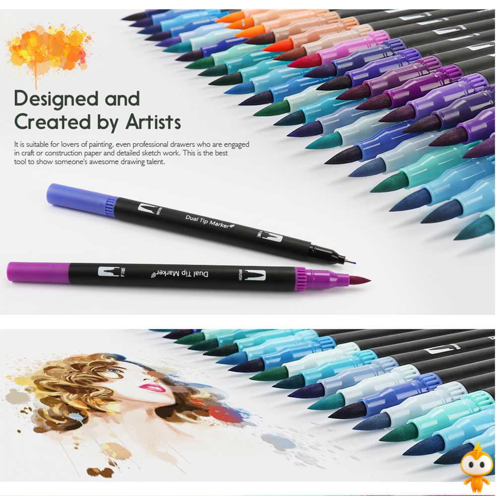 FLASHMART Spidol 12/24/26/48 Double Head Drawing Pen Fine Art Watercolor Set - MKB