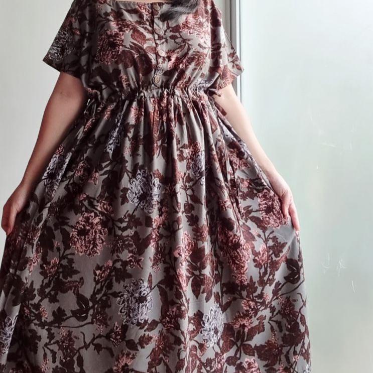 Produk Terbaik NAOMI | PART 1 | Dress Serut Bumil Busui Friendly Kerah Kotak Kancing Depan Lengan Pe