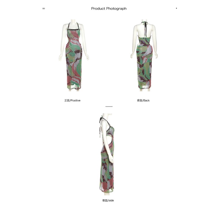 dress floral korea WHATIWEAR Lukisan Minyak Rok Suspender Ketat Pinggang untuk Wanita Gaun Balutan M