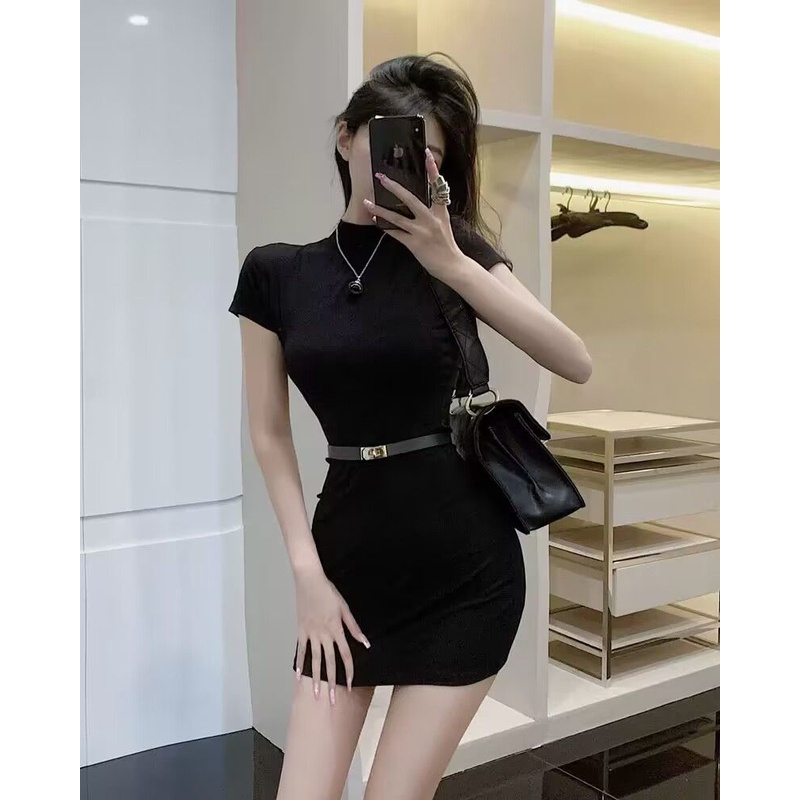 dress floral korea 2023Gaun Setengah Turtleneck Wanita, Rok Pinggul Slim-Fit Musim Panas Modis