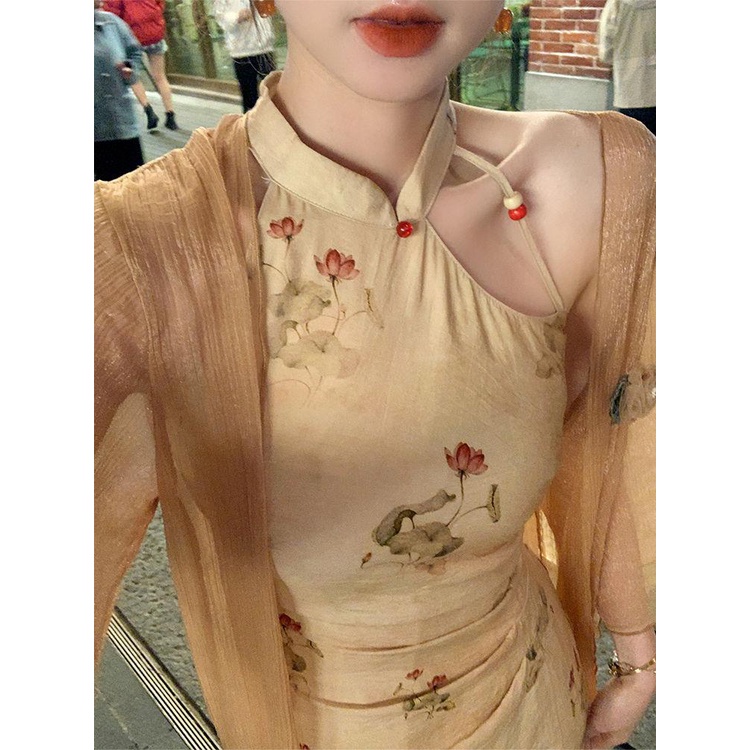 dress floral korea EIAYiyao【Lentera Wisata Meriah】Gaun Cheongsam Retro Tiongkok Baru Ditingkatkan202