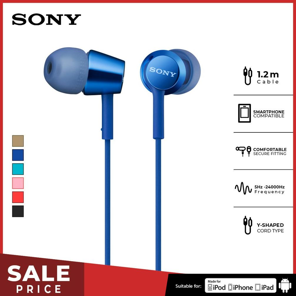 Earphone Sony Mdr-Ex155Ap Wire Headset With Microphone - Blue Sony Earphone Original