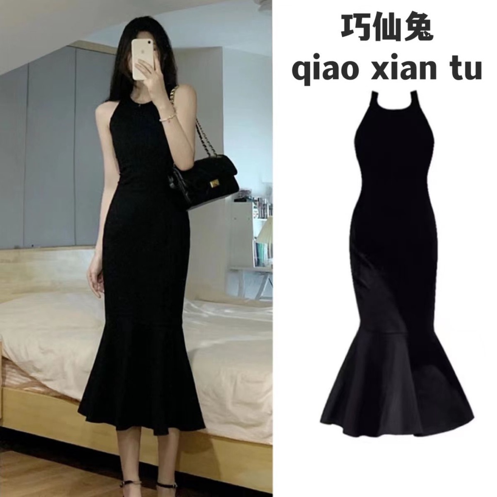 dress floral korea Wanita Dewasa Seperti Wanita Keinginan Murni Angin Hitam Halter Tali Spaghetti Ga