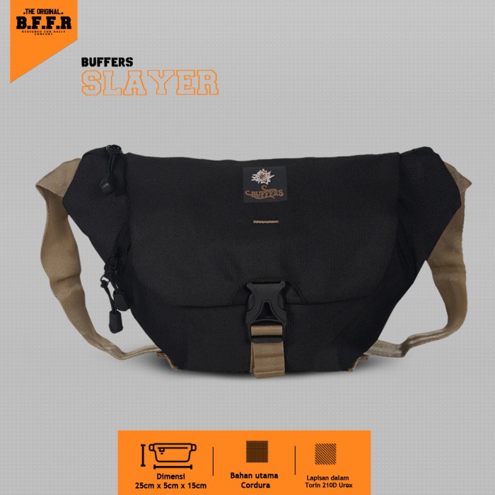 tas selempang pria Tas Selempang Pria Buffers Slayer - Black(V0E5) waistbag pria kulit tas selempang