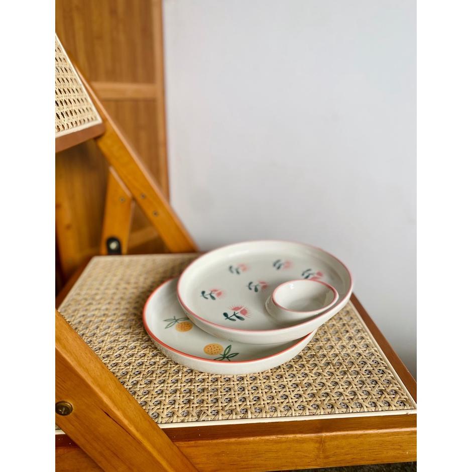 GAEUL Ceramic Floral Plate with Sauce Dish