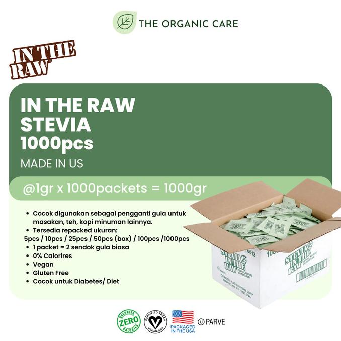 

STEVIA In The Raw - VEGAN - pengganti gula - @ 1000 sachet - dari USA