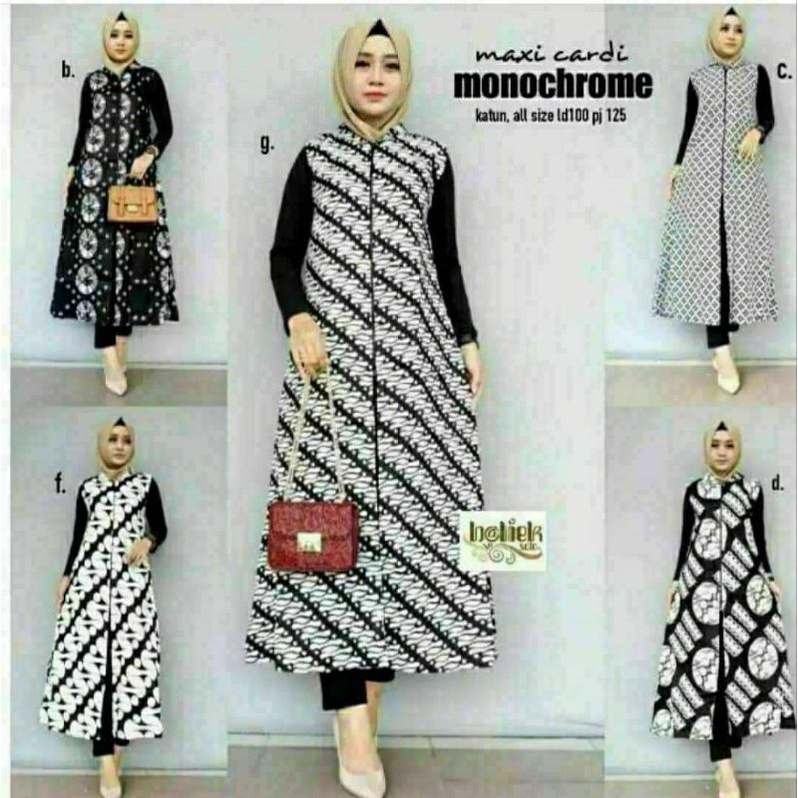 Maxi Cardi Monochrome Warna Hitam Putih All Size Ld 100cm Pj 135cm Katun Resleting depan busui / Out