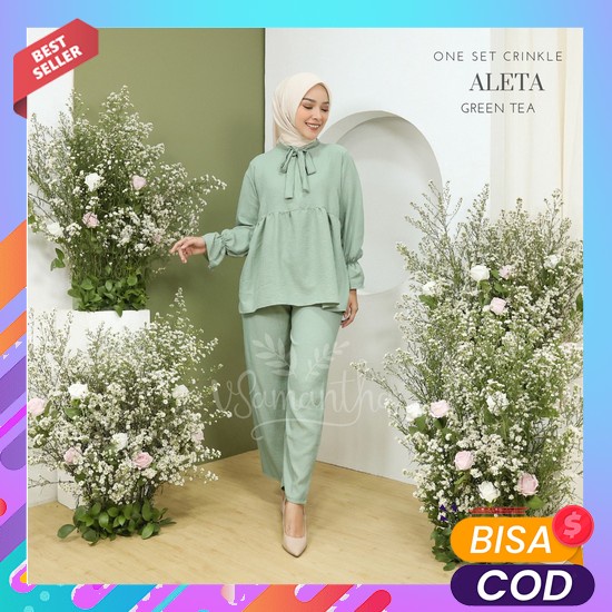 One Set Kringkel Airflow Terbaru/One Set Crincle Sablon/Setcel Virall  One Set Wanita Crinkle Airf