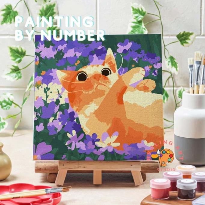 

Diy Painting by number kit lukisan kucing canvas 20x20 alat lukis anak