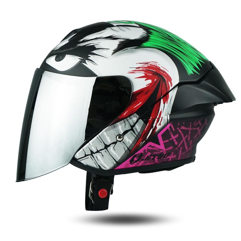 Jitsu Helm Half Face Joker Hitam Doff Visor Silver