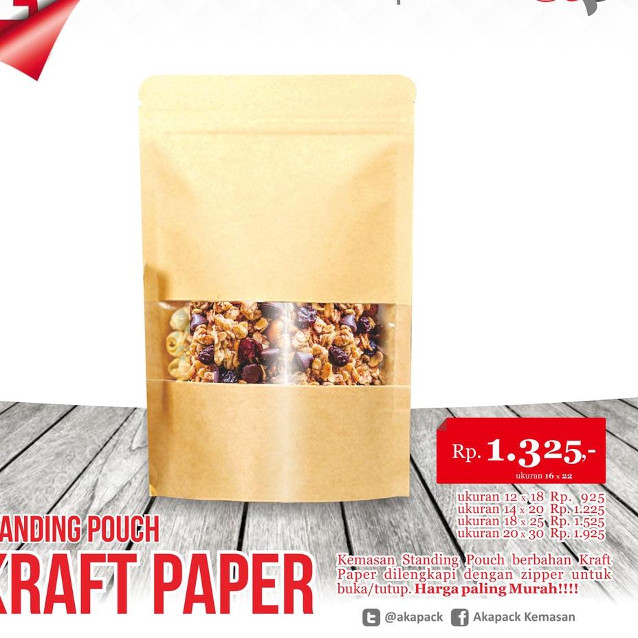 

Bisa COD Spkw 16x22 kemasan Standing Pouch Kraft Paper Zipper isi 100 pcs 