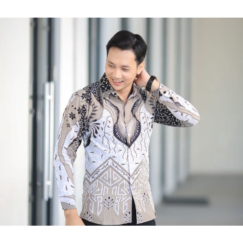 Batik Pria Lengan Panjang BATIK HARUM HRB026 motif KERATONAN Kode 002 size M L XL XXL Reguler