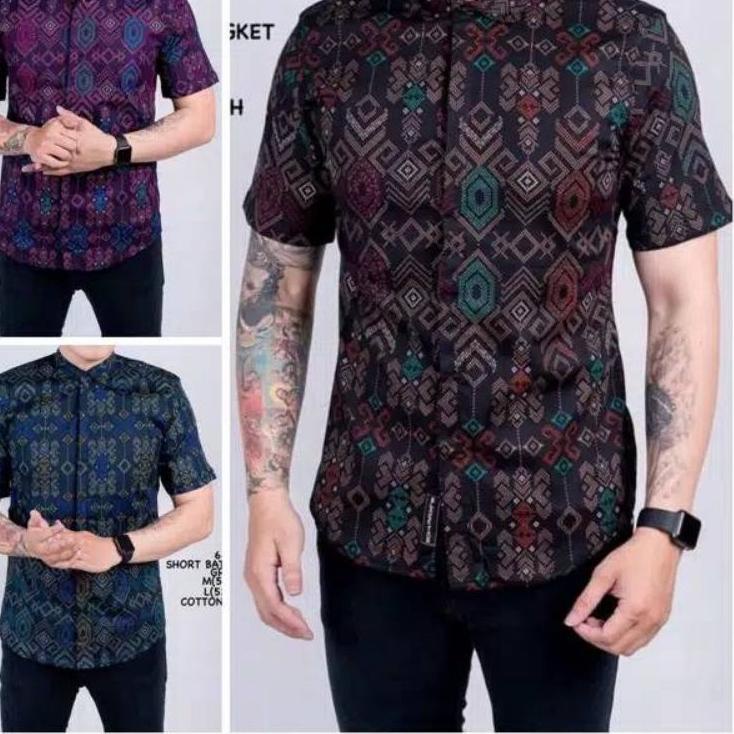 Star ( Ready Jumbo ) Kemeja Batik Pria Songket Lengan Pendek Batik Pendek Batik Songket Diskon Irit