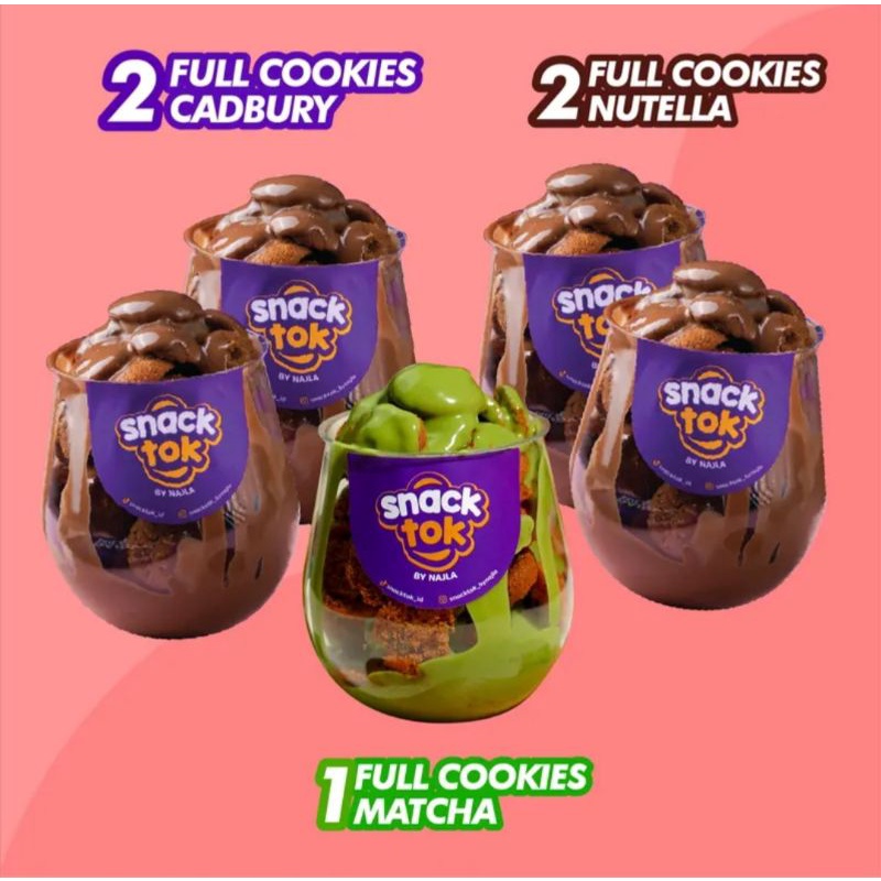

BUNDLING 5 PAKET SNACKTOK FULL COOKIES 2CADBURY+2NUTELLA+1MATCHA BY-NAJLA