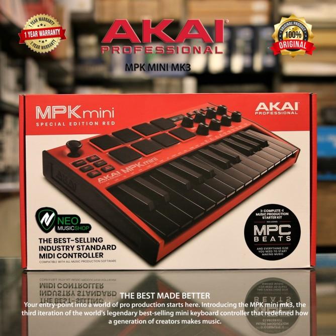 Must Have Akai Mpk Mini Mk3 Limited Edition Red 25Key Keyboard Controller Terlaris
