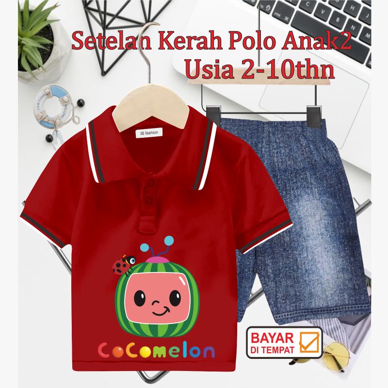 ((IB))SETELAN ANAK2 KERAH POLO SEMI JEANS/COCO MELON DIGITAL SABLON