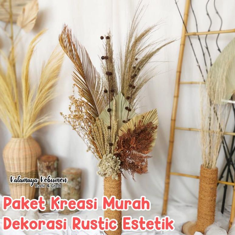Paket Kreasi 2 Dekorasi Rustic Daun Palem Kering Hiasan Buket Bunga Kering Dekorasi Rustic Mahar Cra