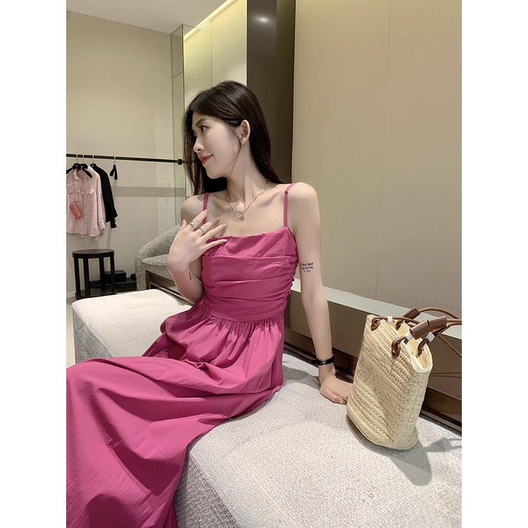 ♝dress summer beach rose red suspender dress female summer 2023 niche tube top skirt design sense temperamen pinggang waist a-line long skirt