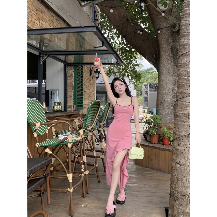 ❍▫✑gaun musim panas pantai pantai rok tali selempang liburan gaya rompi gaun wanita musim panas hot gadis backless tidak teratur celah rok tas pinggul rok