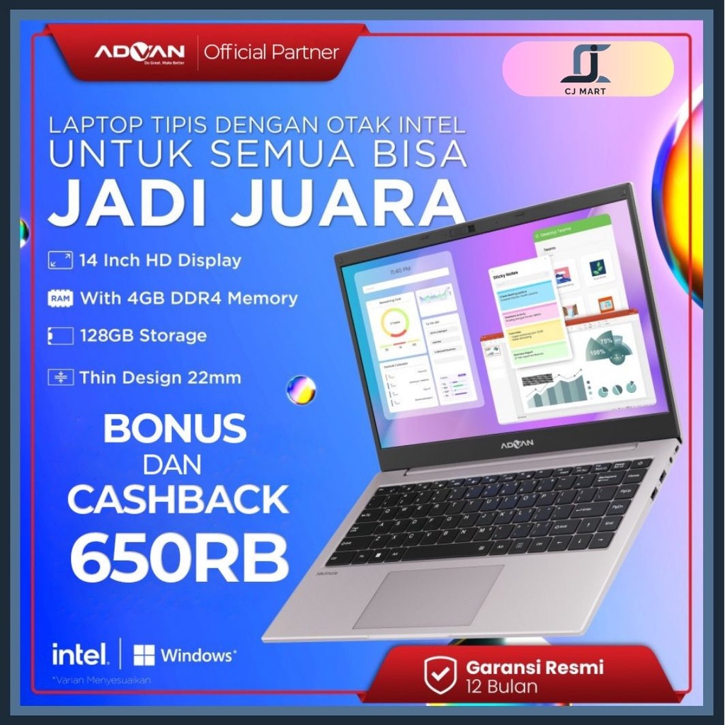 Laptop MURAH ADVAN Soulmate Celeron N4020 4GB 128GB 256GB 14&quot; W11 Laptop Sekolah Laptop Kuliah Laptop Kerja