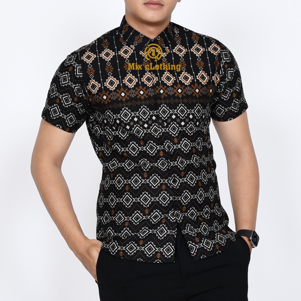 Baju Batik Pria Slimfit Kemeja Lengan Pendek Slim Premium Kode 1902