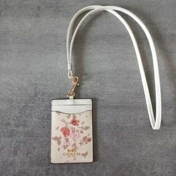 

Coach ID card Lanyard holder Flower Rose print Original - White pb