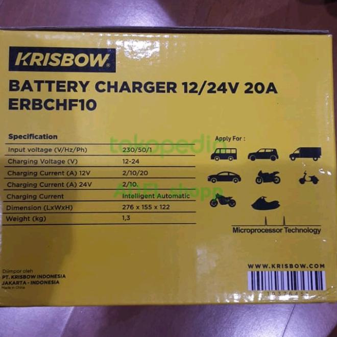 Krisbow Charger Baterai 12/24 Volt 20/10A - Charger Aki Mobil Erbchf10