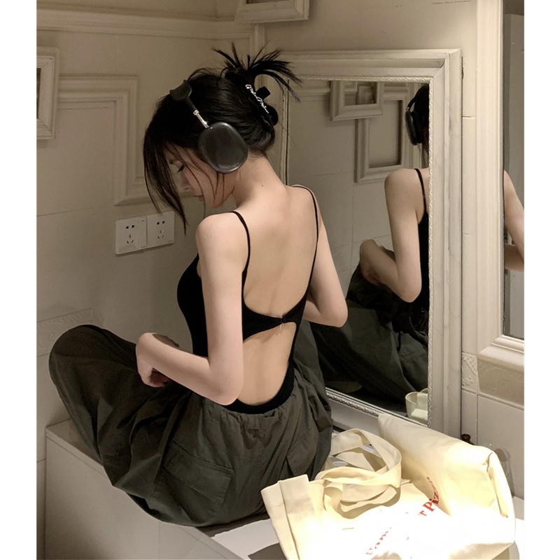 ✉☄cropped top keinginan murni angin musim panas slim hot girl design sexy backless camisole with one-piece top bottoming shirt for women #COD