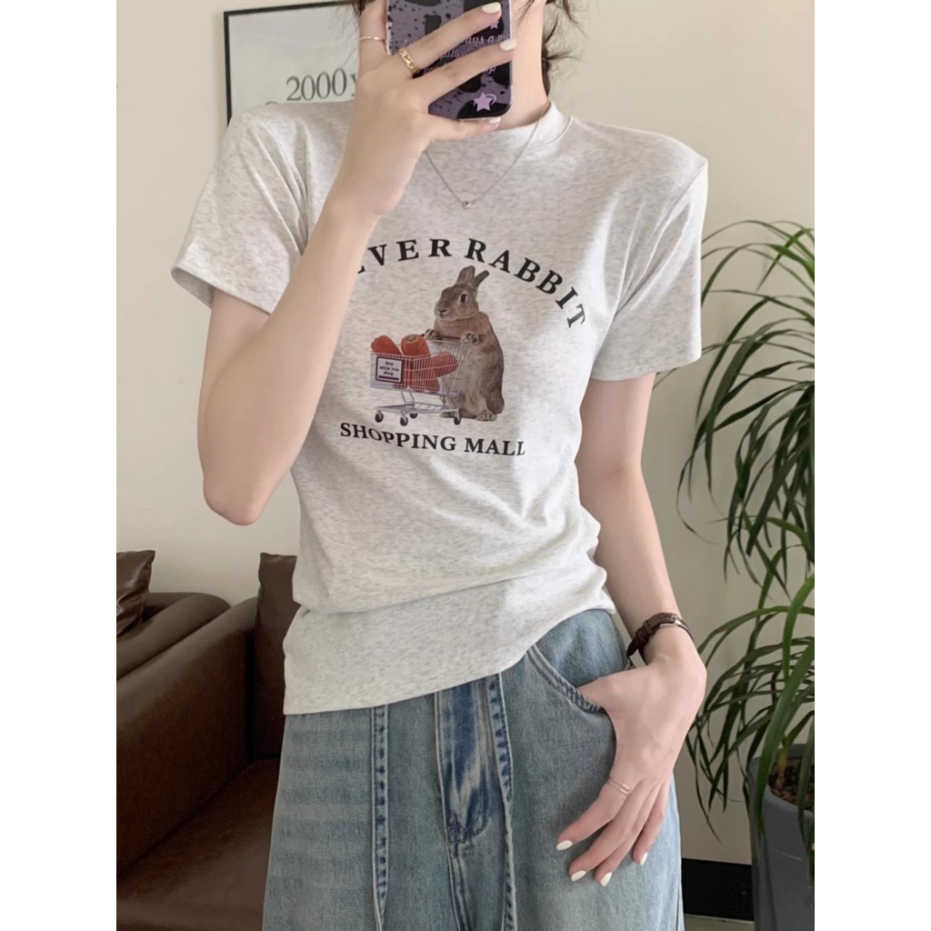 Suhao front shoulder short-sleeve t-shirt women s summer dopamine wear design sense niche 2023 new t-shirt sweet and spicy top summer kaos import wanita kaos wanita gaya korea lengan pendek kaos pendek perempuan