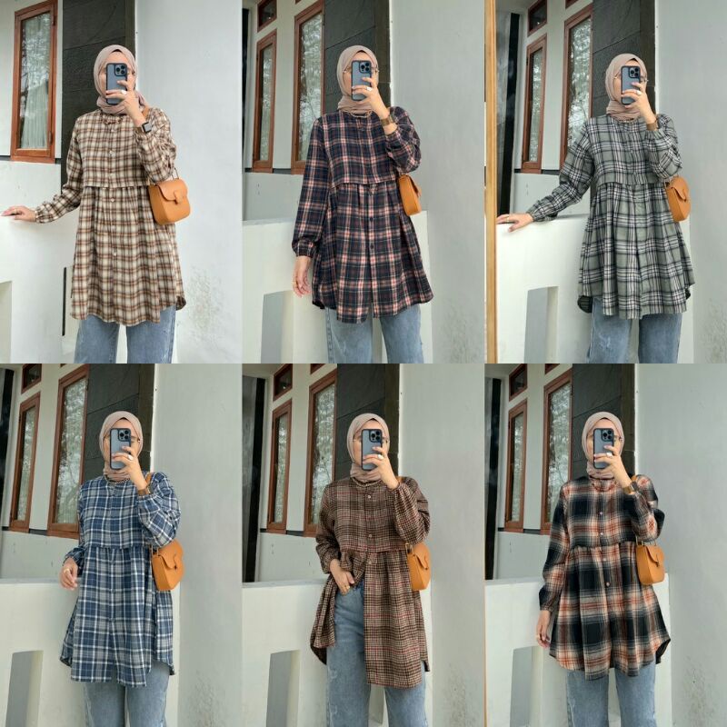 Ready Adyra Flanel Tunik by Outfix dijamin Ori - M Fay