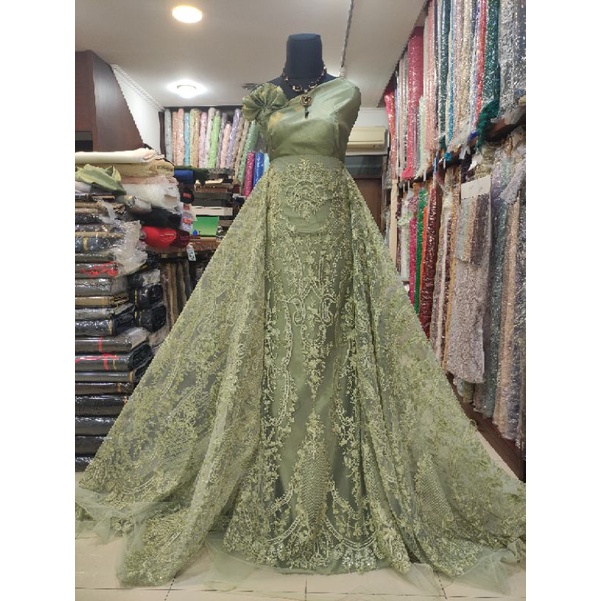 Kain Tile Brokat Etnik Payet Batu Akar Bridal AV397-22-3 Sage green