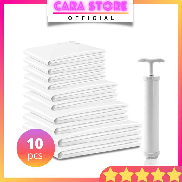 Terlaris Kantong Plastik Vacuum Baju Pakaian 10Pcs Free Pompa Vakum Travel